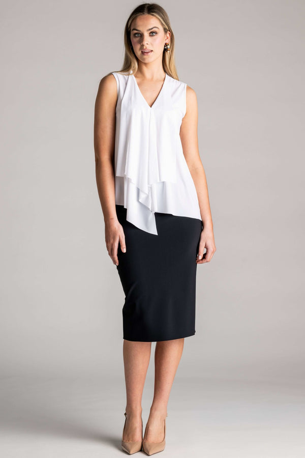 PAULA RYAN Sleeveless Drape Front Top Superfine Microjersey - White