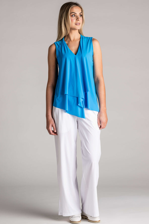 PAULA RYAN Sleeveless Drape Top Superfine Microjersey - Cyan Blue