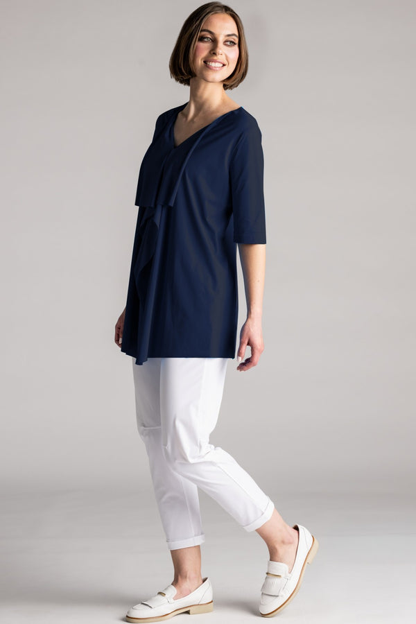PAULA RYAN Drape Front Top Superfine Microjersey - Navy