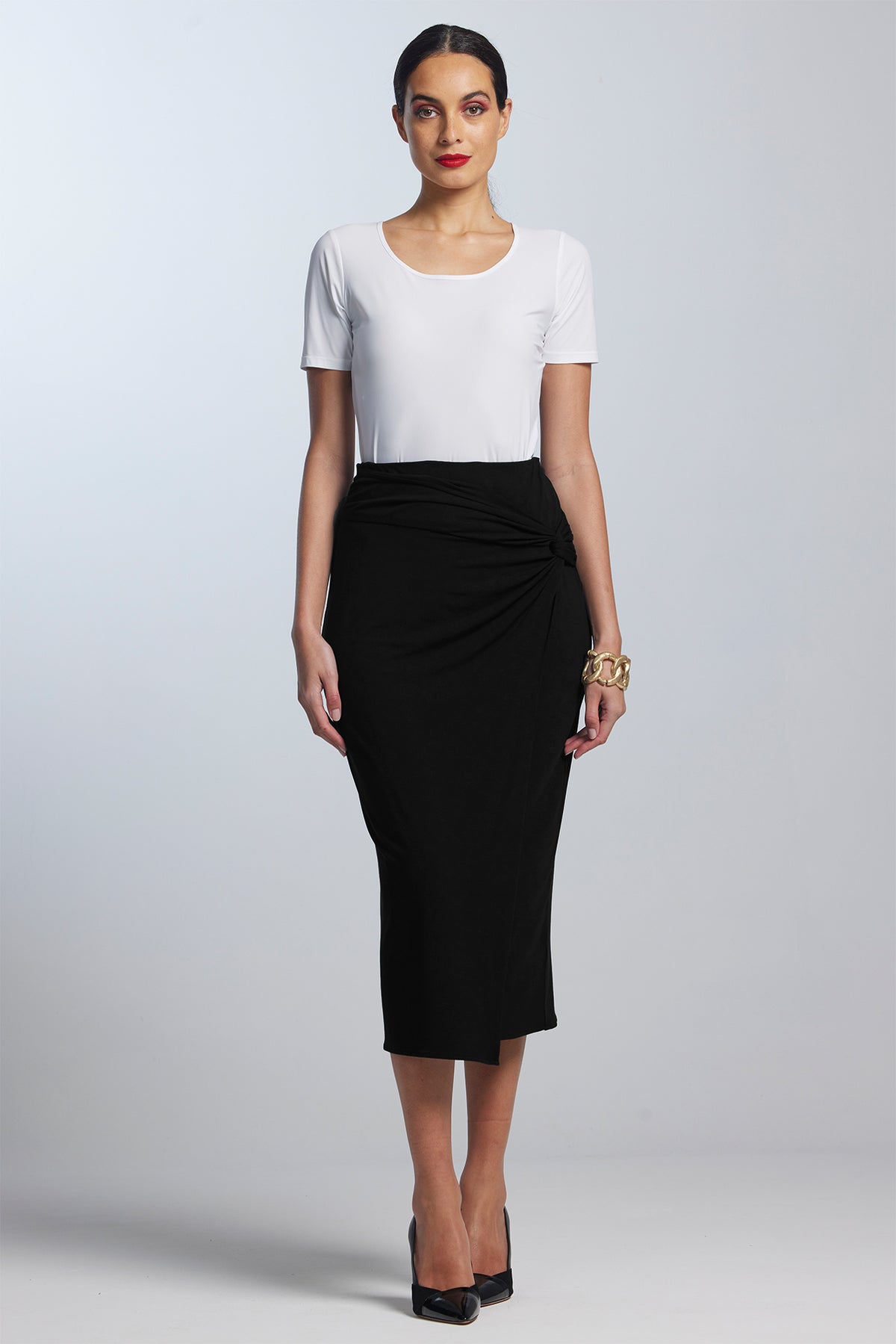 PAULA RYAN Twist Wrap Skirt - Black Merino - Paula Ryan