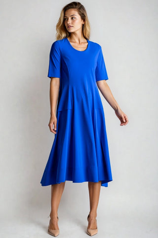 PAULA RYAN A-line Half Sleeve Tab Dress - Greek Blue Microjersey