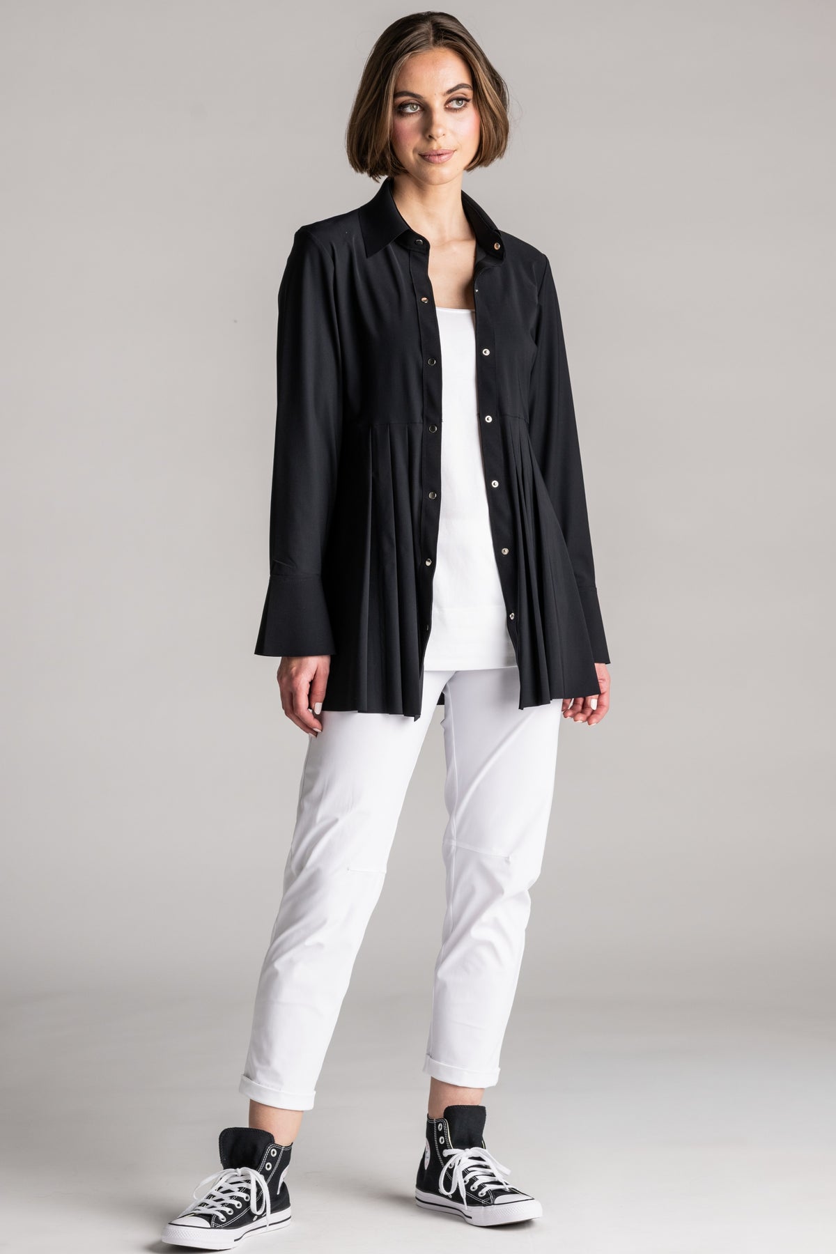 PAULA RYAN Tucked Waist Shirt - Microjersey Black