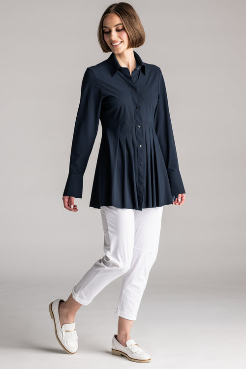 PAULA RYAN Tucked Waist Shirt - Microjersey Navy