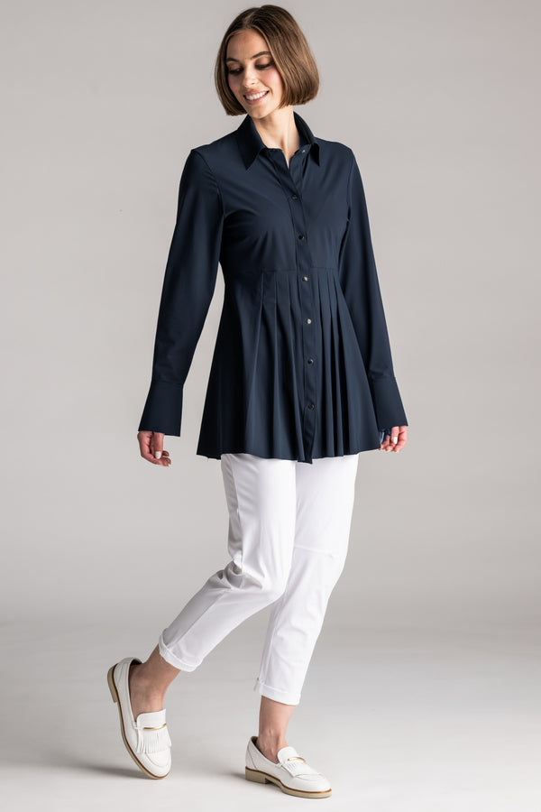 PAULA RYAN Tucked Waist Shirt - Microjersey Navy