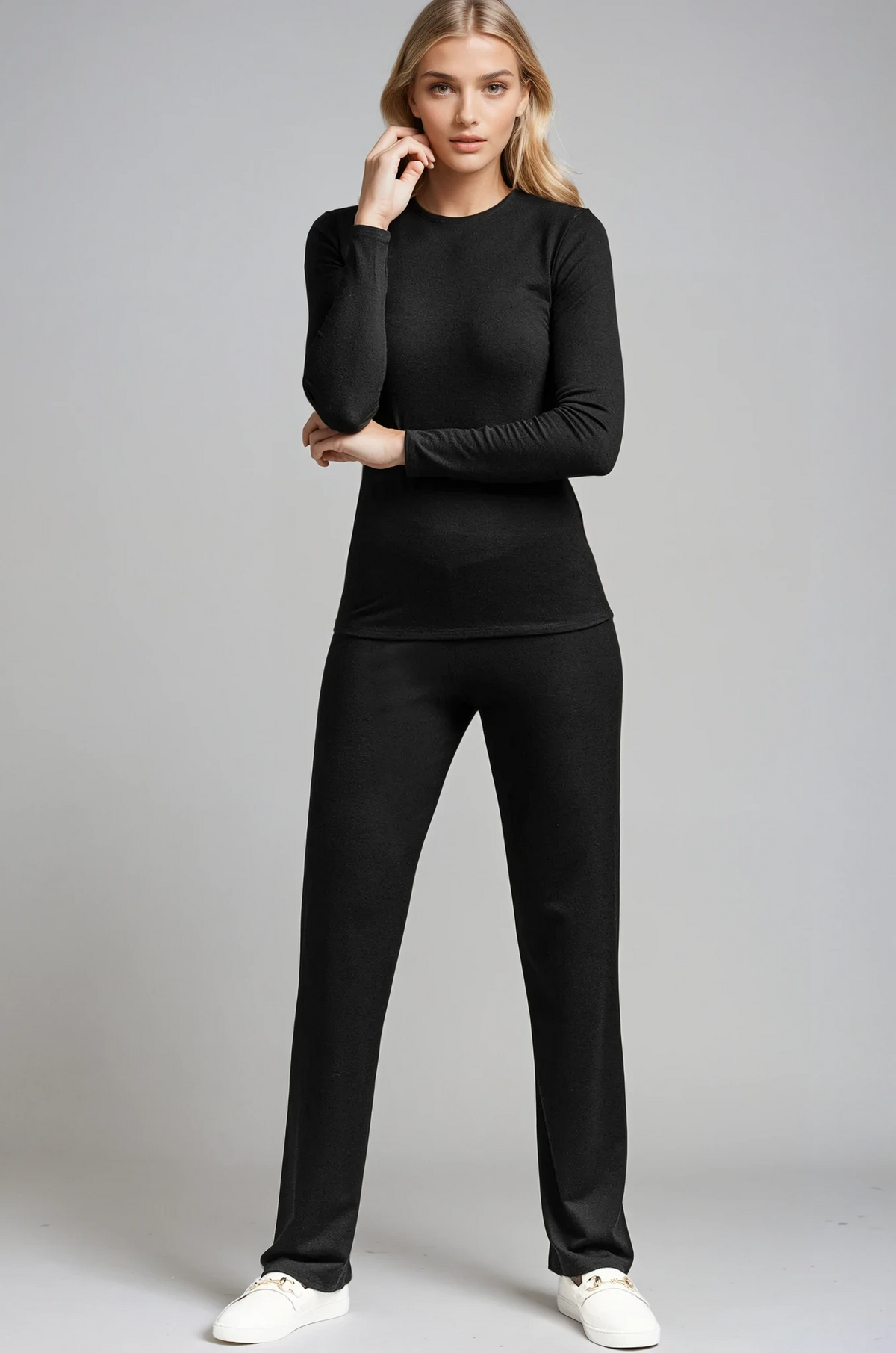 PAULA RYAN Slim Fit Crew Neck Top - Merino - Black - Paula Ryan