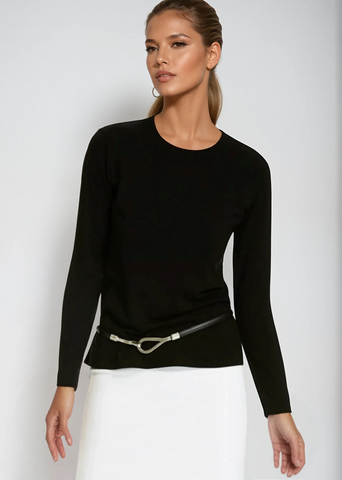 PAULA RYAN Easy Fit Crew Neck Top - Merino Black