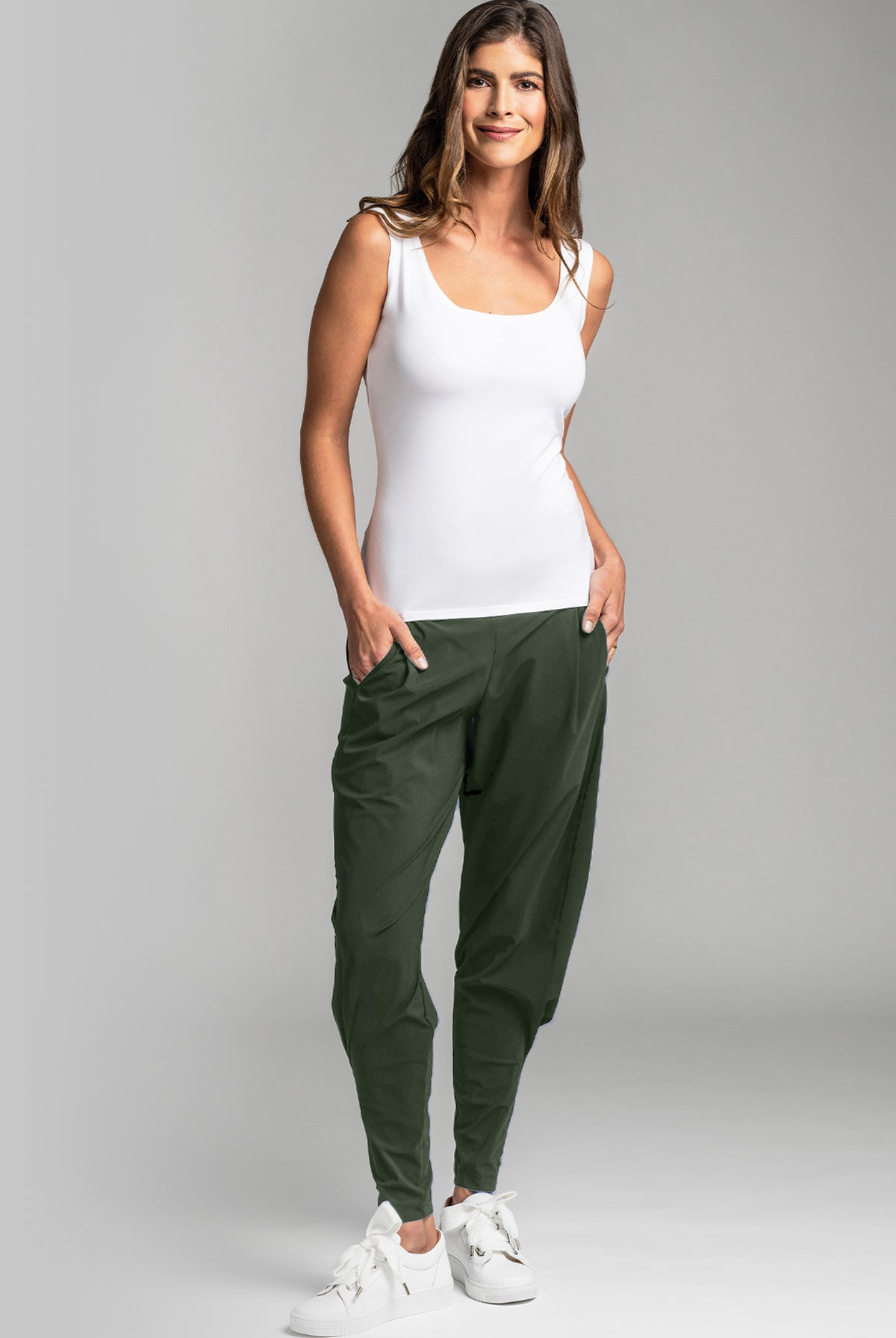PAULA RYAN Ankle Pleat Basque Pant - Khaki - Paula Ryan