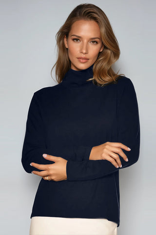PAULA RYAN Easy Fit Polo Neck Top - Merino Navy