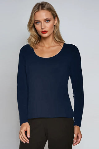 PAULA RYAN Easy Fit Scoop Neck Top - Merino Navy