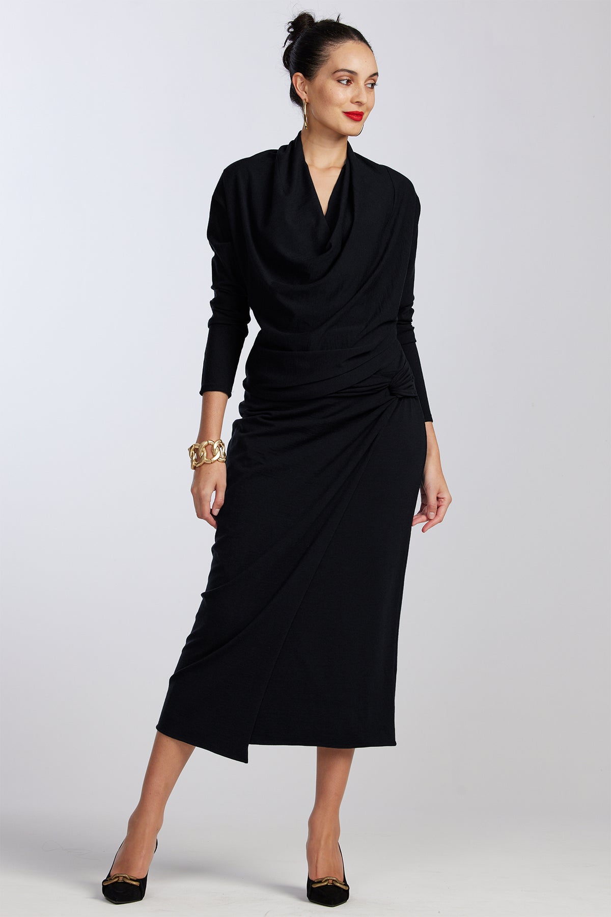 PAULA RYAN Twist Wrap Skirt - Black Merino - Paula Ryan