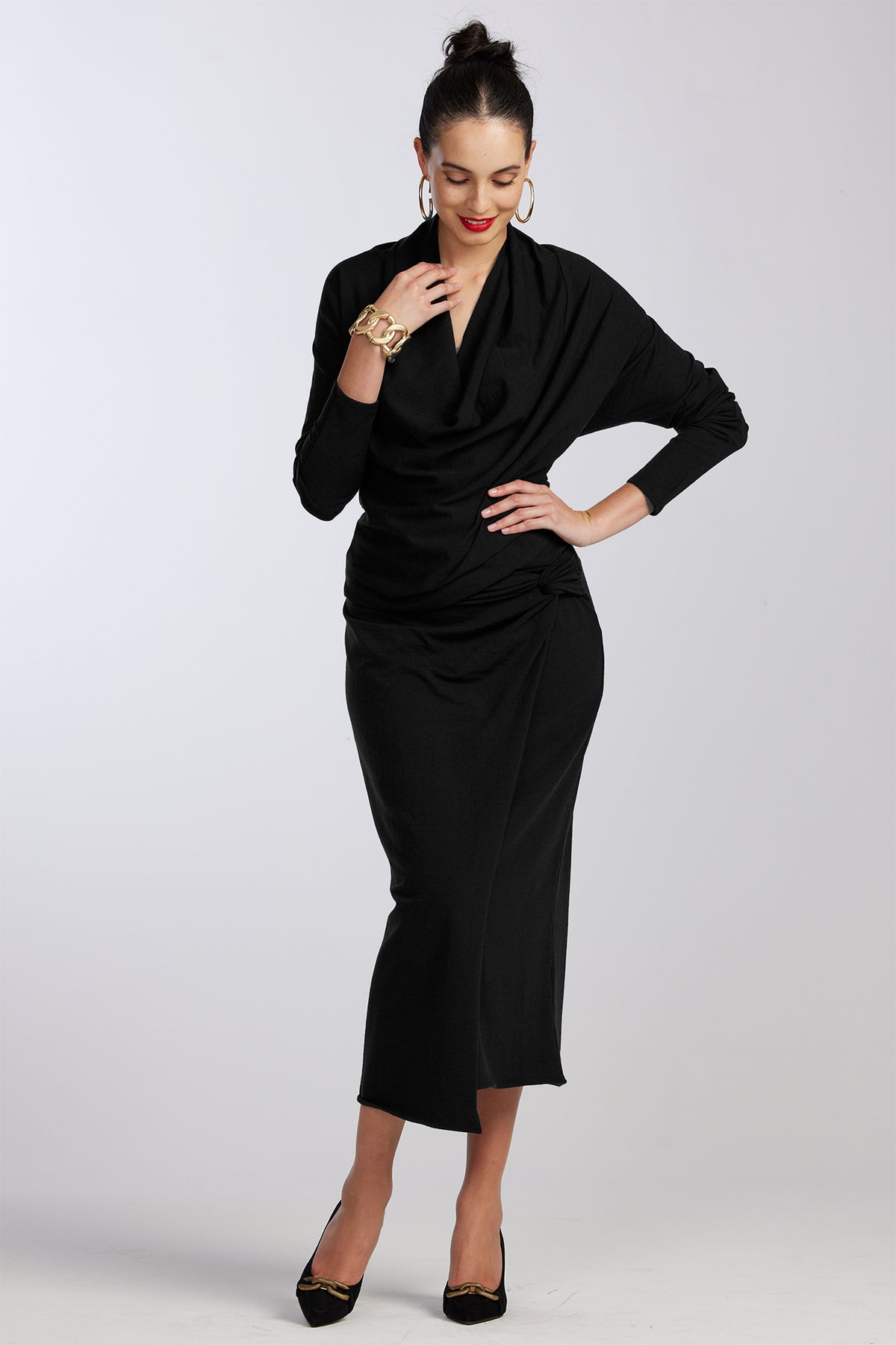 PAULA RYAN Twist Wrap Skirt - Black Merino - Paula Ryan