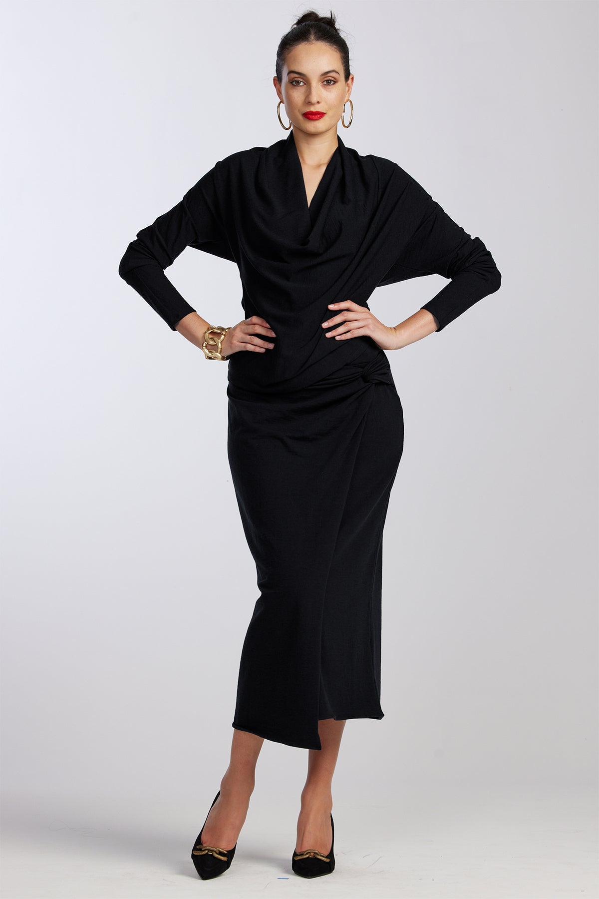 PAULA RYAN Twist Wrap Skirt - Black Merino - Paula Ryan