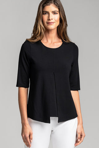 PAULA RYAN ESSENTIALS Box Pleat Half Sleeve Top - MicroModal Black