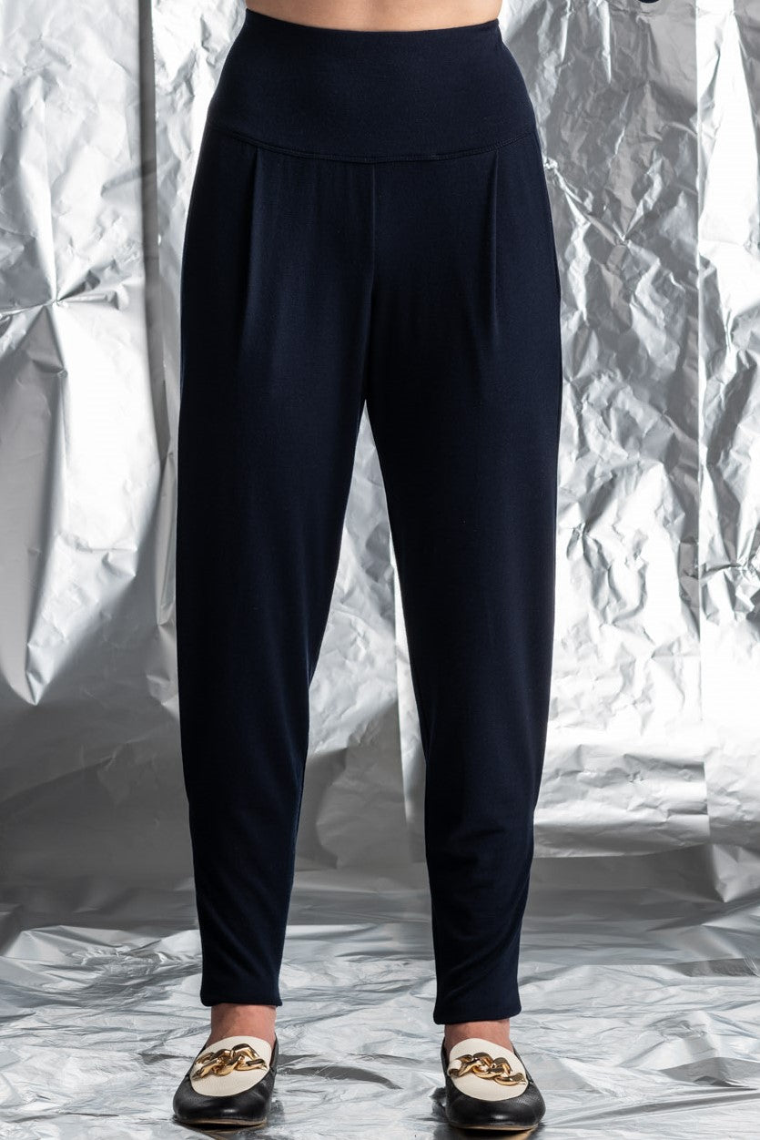 PAULA RYAN Ankle Pleat Merino Basque Pant -Navy - Paula Ryan