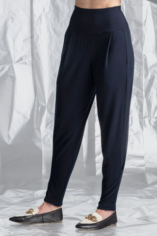 PAULA RYAN Ankle Pleat Merino Basque Pant -Navy