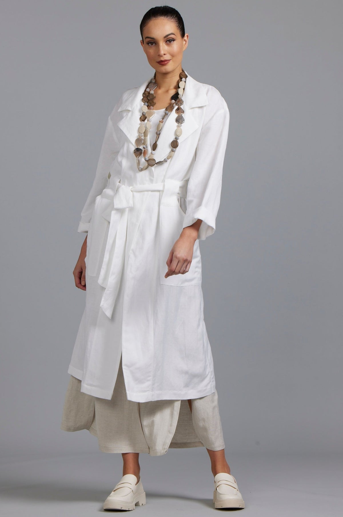 PAULA RYAN Washer Linen Duster - White - Paula Ryan