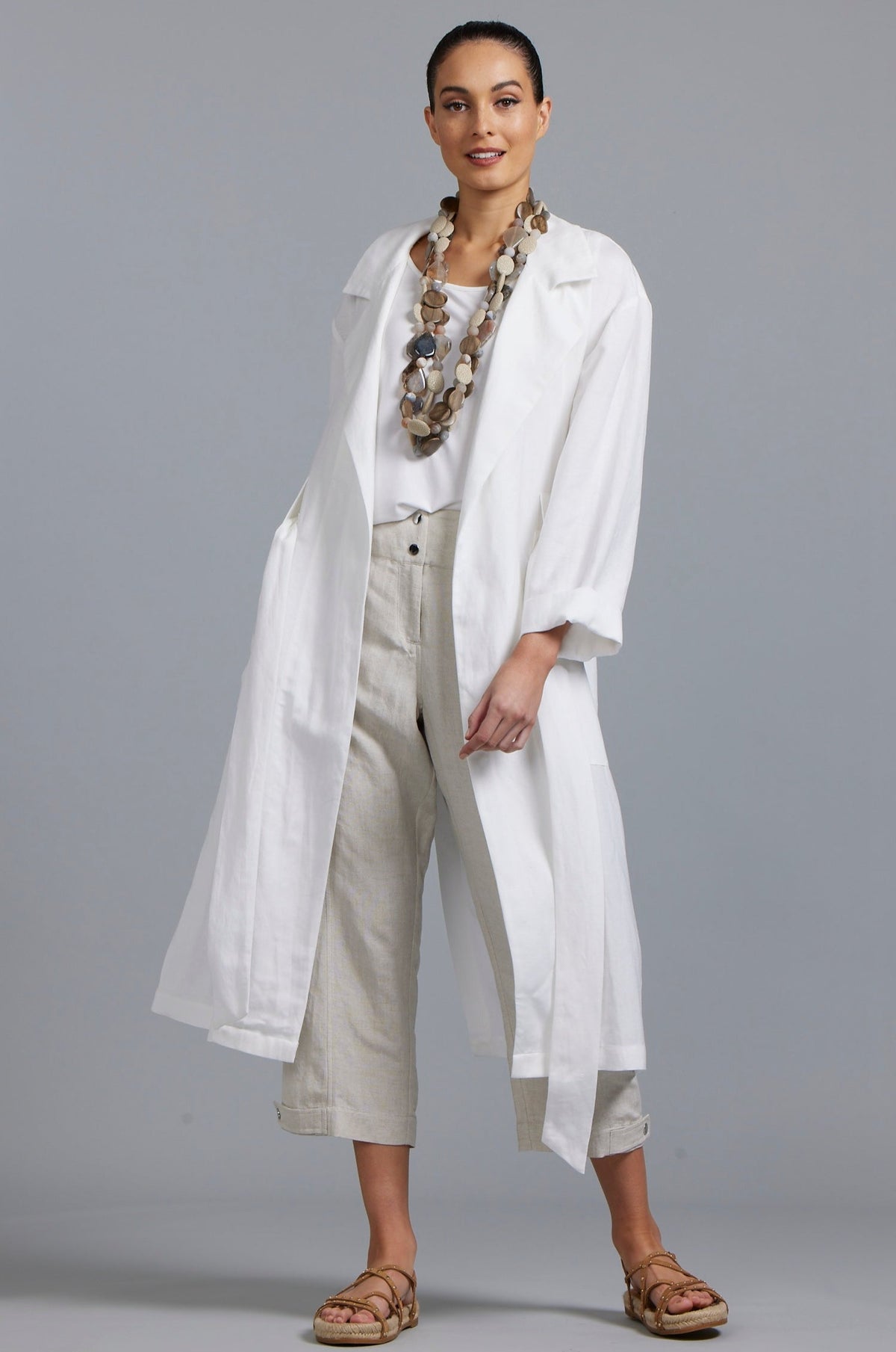 PAULA RYAN Washer Linen Duster - White - Paula Ryan