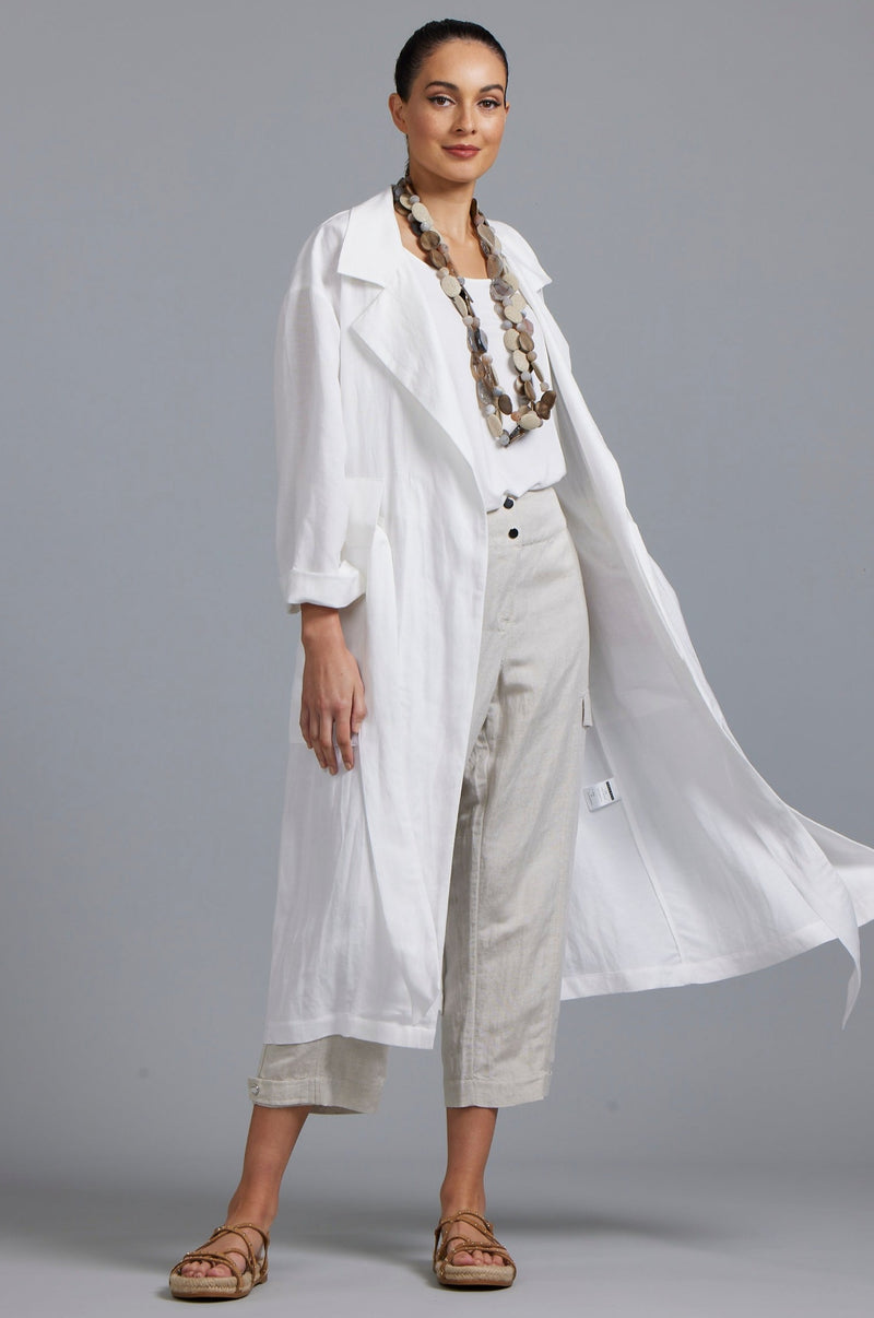 PAULA RYAN Washer Linen Duster White Paula Ryan