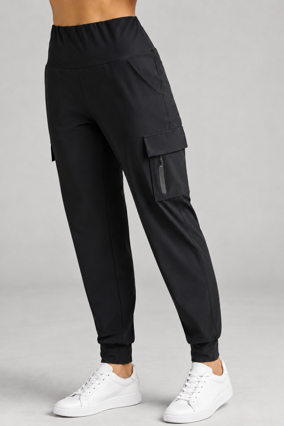 PAULA RYAN (Tall) Cuffed Cargo Pant - Black Microjersey