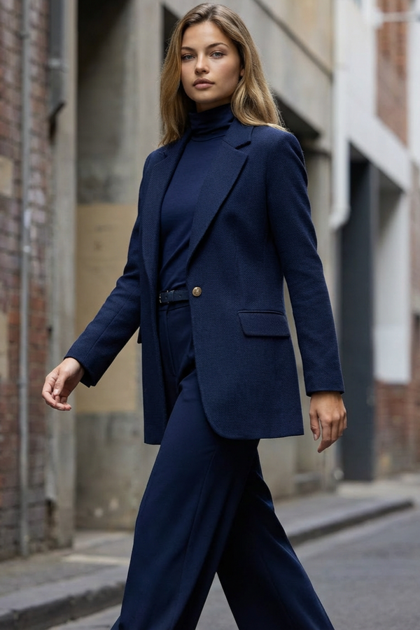 PAULA RYAN Zip Neck Long Sleeve Polo Top - EcoVero Navy - Paula Ryan