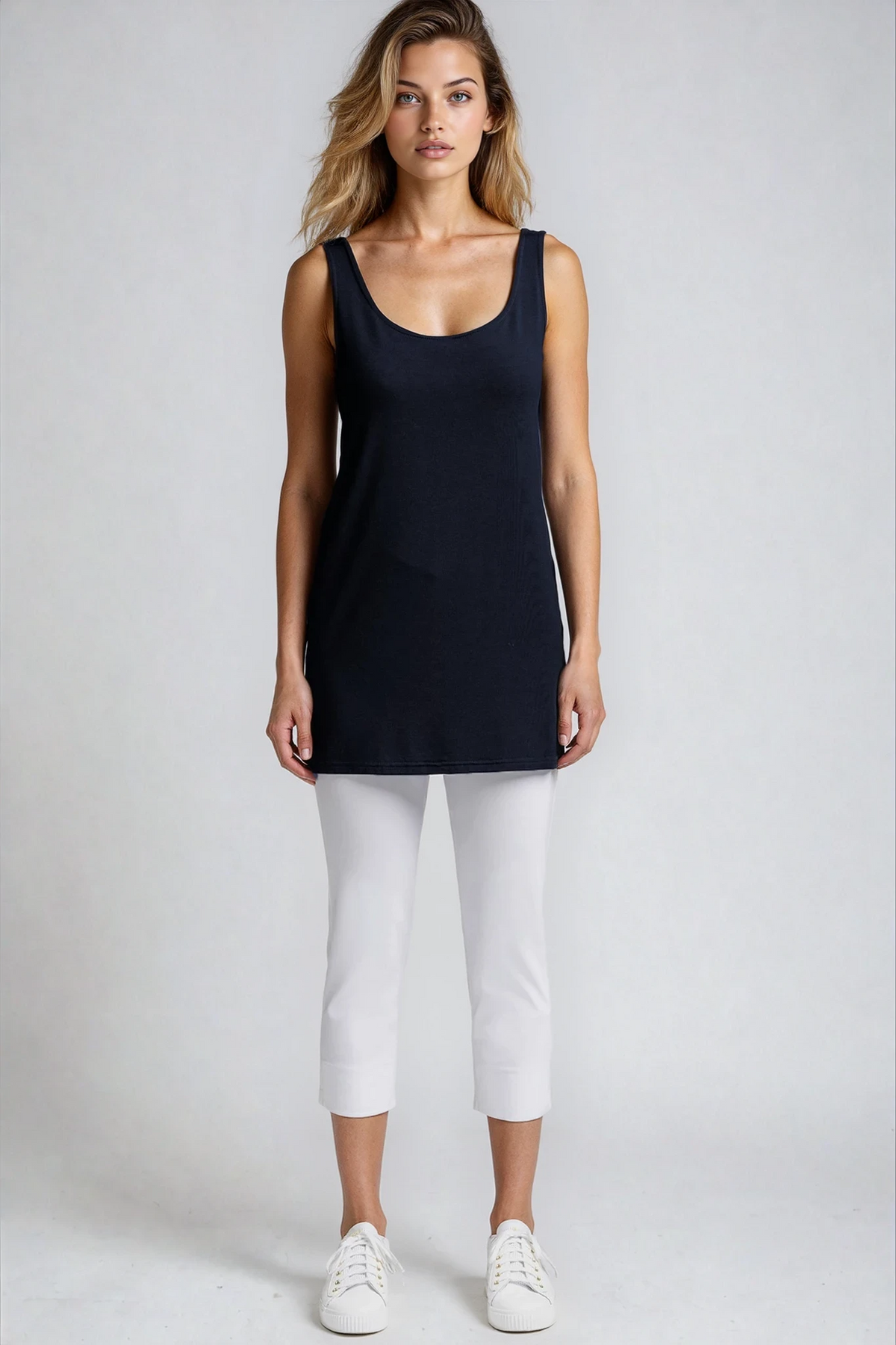 PAULA RYAN Waisted Capri Pant - Microjersey White