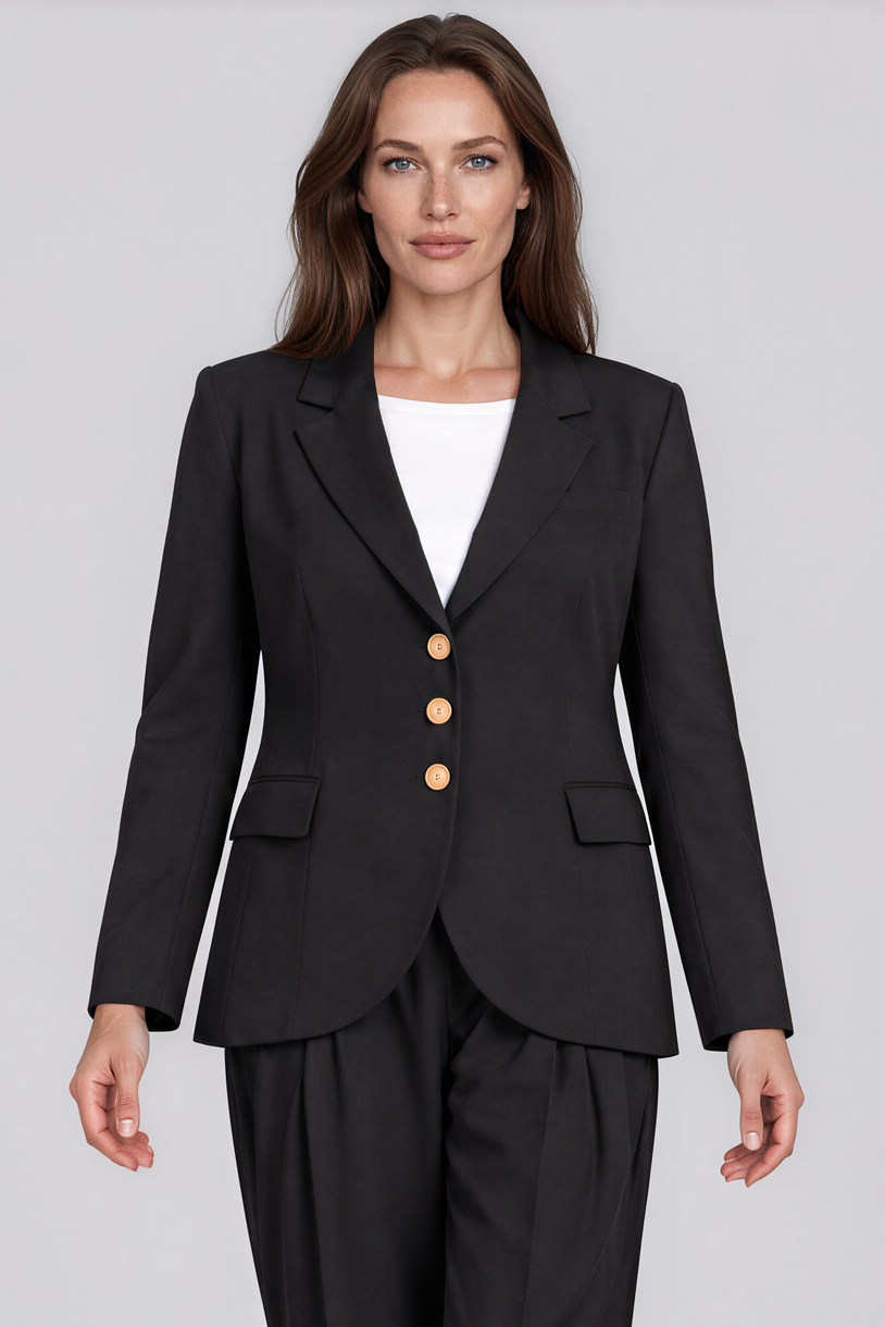 PAULA RYAN Classic Waisted Jacket - Black - Bonded Microjersey