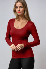 PAULA RYAN Slim Fit Scoop Neck Top - Merino Red