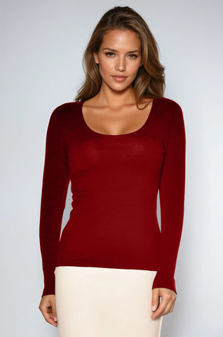 PAULA RYAN Easy Fit Scoop Neck Top - Red Merino