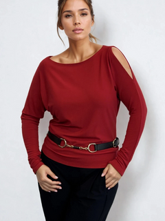 PAULA RYAN Cold Shoulder Batwing Top Merino - Red - Paula Ryan