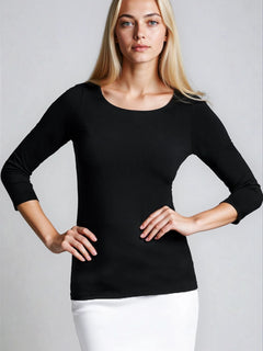 PAULA RYAN Slim Fit 3/4 Sleeve Wide Neck Top - Eco Vero Black - Paula Ryan