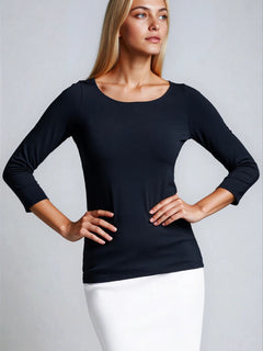 PAULA RYAN Slim Fit 3/4 Sleeve Wide Neck Top - Eco Vero Navy - Paula Ryan