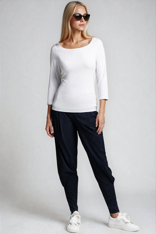 PAULA RYAN Slim Fit 3/4 Sleeve Wide Neck Top - Eco Vero White