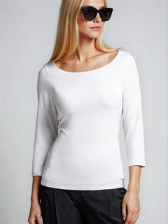 PAULA RYAN Slim Fit 3/4 Sleeve Wide Neck Top - Eco Vero White - Paula Ryan