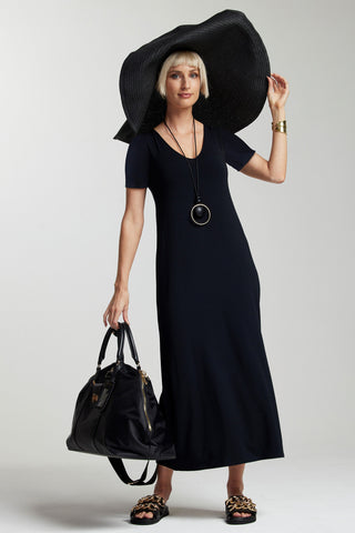 PAULA RYAN ESSENTIALS Short Sleeve Modal Sheath - Black