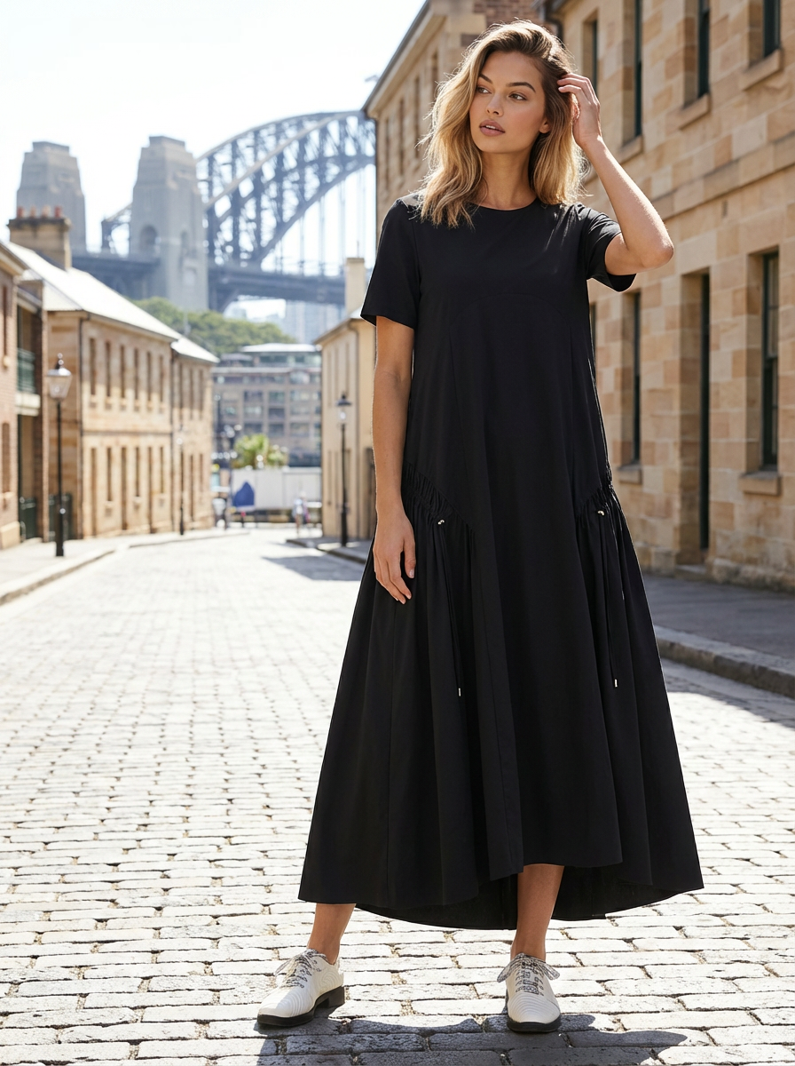 PAULA RYAN Arched Front Dress - Black Microjersey