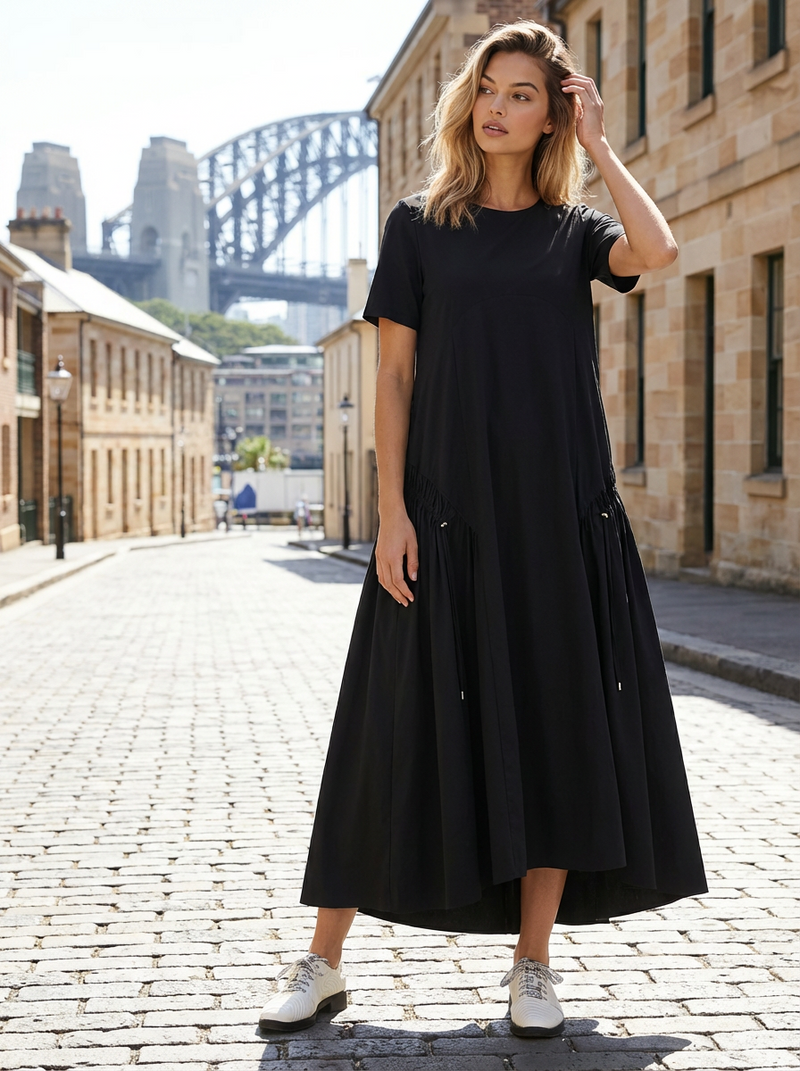 PAULA RYAN Arched Front Dress - Black Microjersey