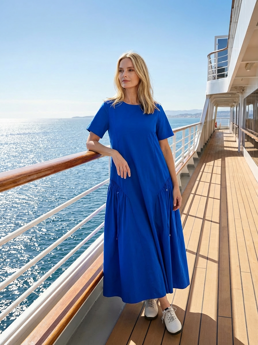 PAULA RYAN Arched Front Dress - Greek Blue Microjersey