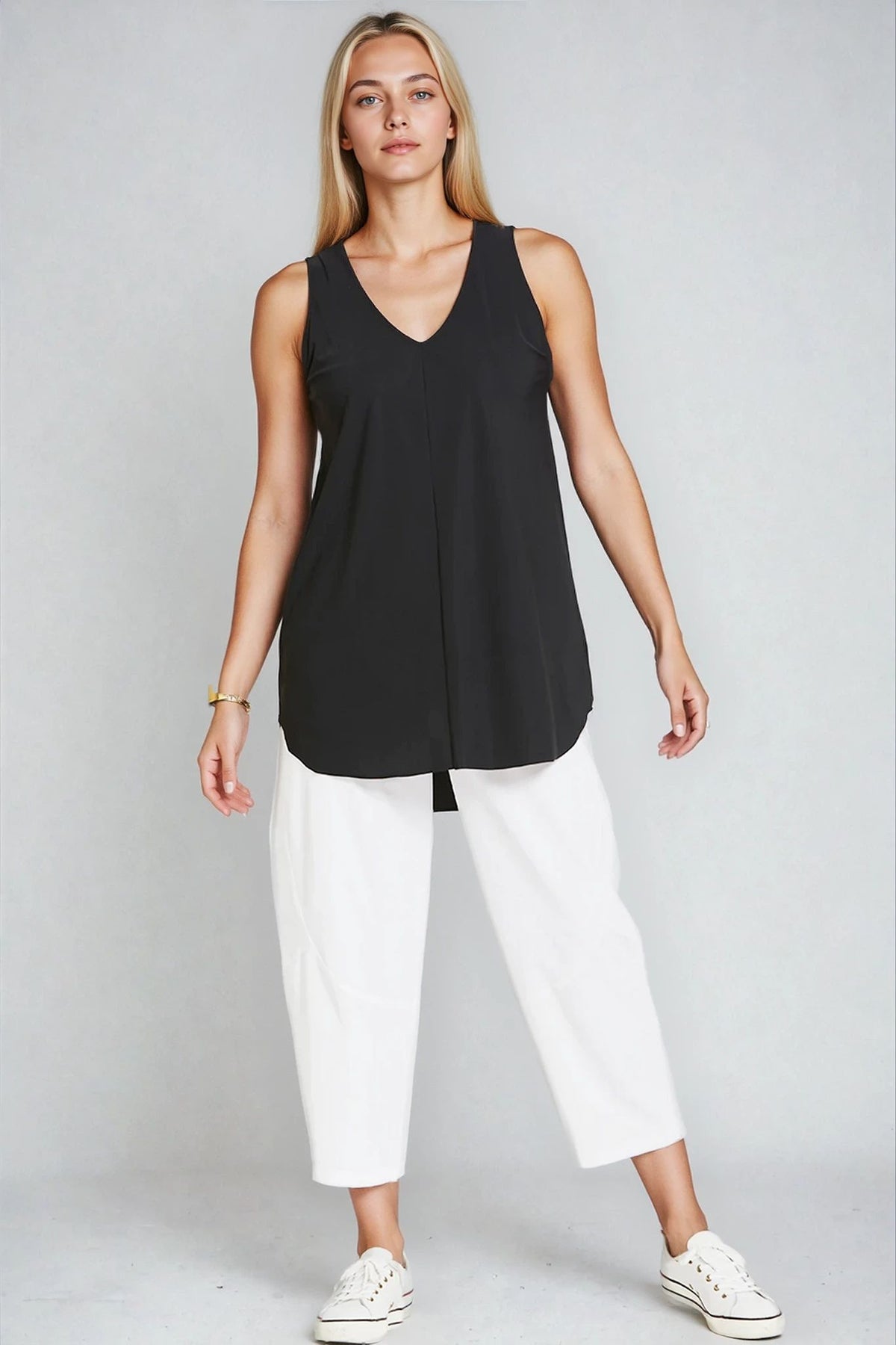 PAULA RYAN Long Layering Singlet Microjersey - Black