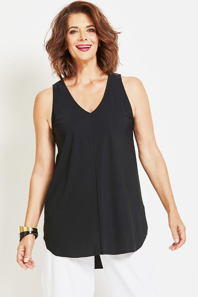 PAULA RYAN Long Layering Singlet Microjersey - Black