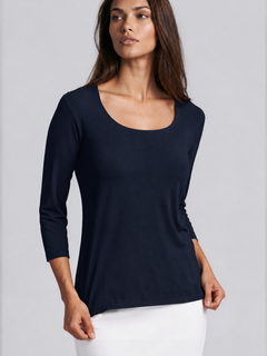 PAULA RYAN Easy Fit 3/4 Sleeve U Shape Neck Top - Eco Vero Navy