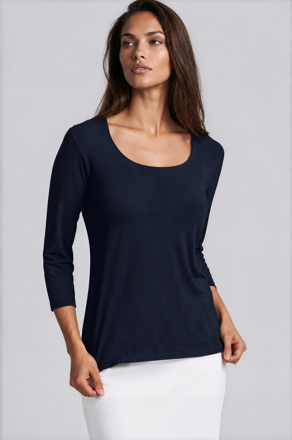 PAULA RYAN Easy Fit 3/4 Sleeve U Shape Neck Top - Eco Vero Navy