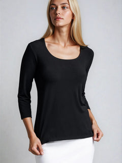 PAULA RYAN Easy Fit 3/4 Sleeve U Shape Neck Top - Eco Vero Black - Paula Ryan
