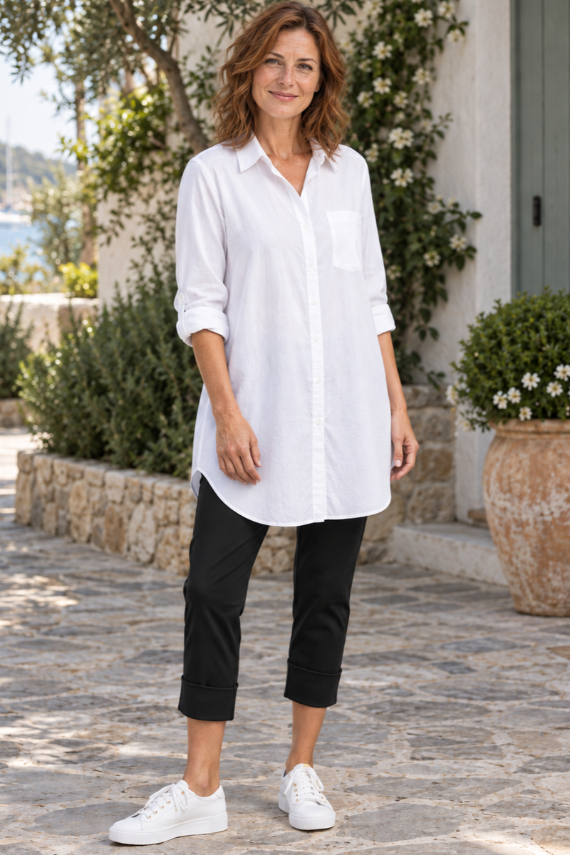 PAULA RYAN Wide Cuff Capri Pant - Microjersey Black