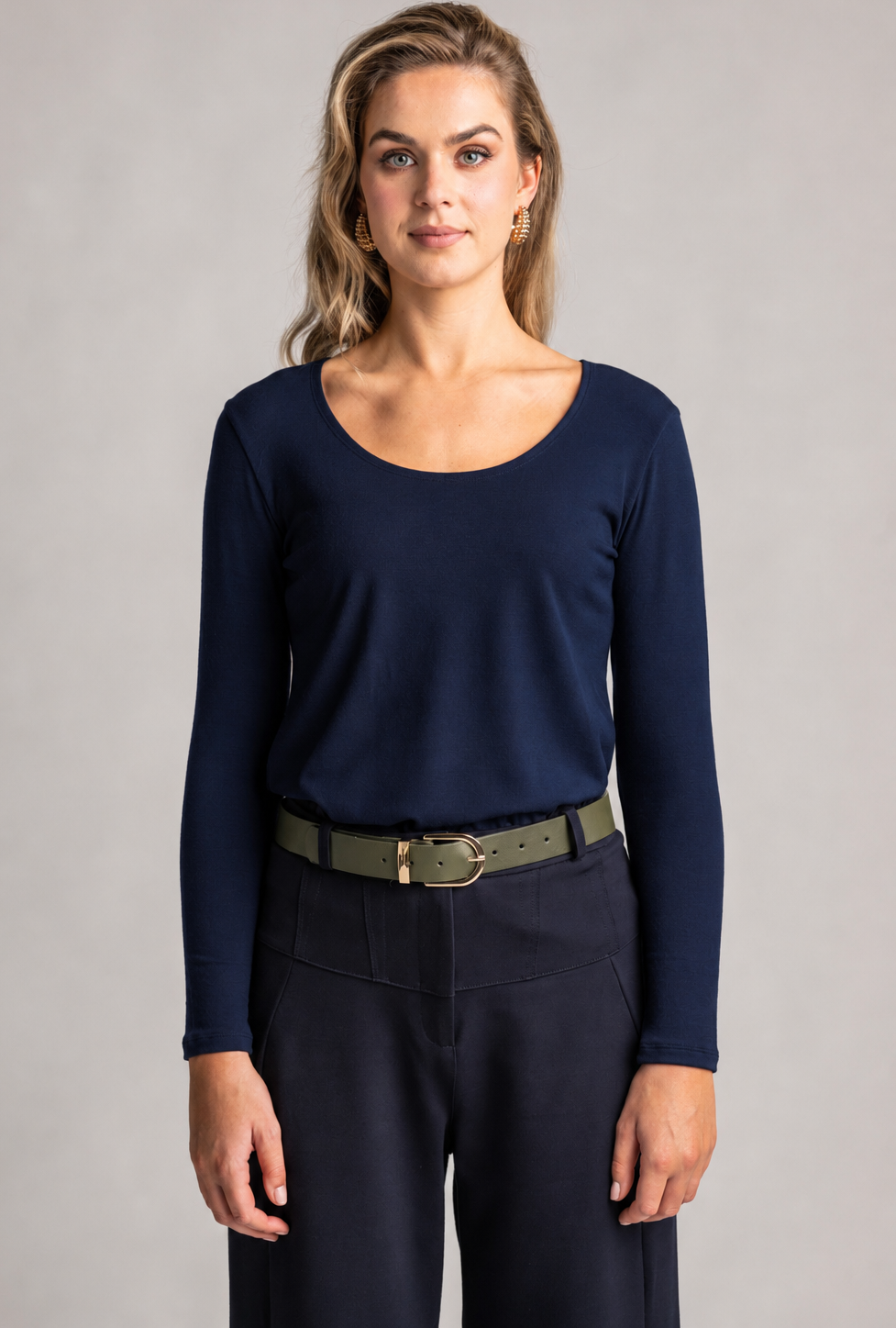 PAULA RYAN Easy Fit Scoop Neck Top - Merino Navy
