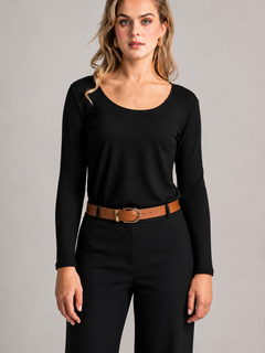 PAULA RYAN Easy Fit Scoop Neck Top - Merino