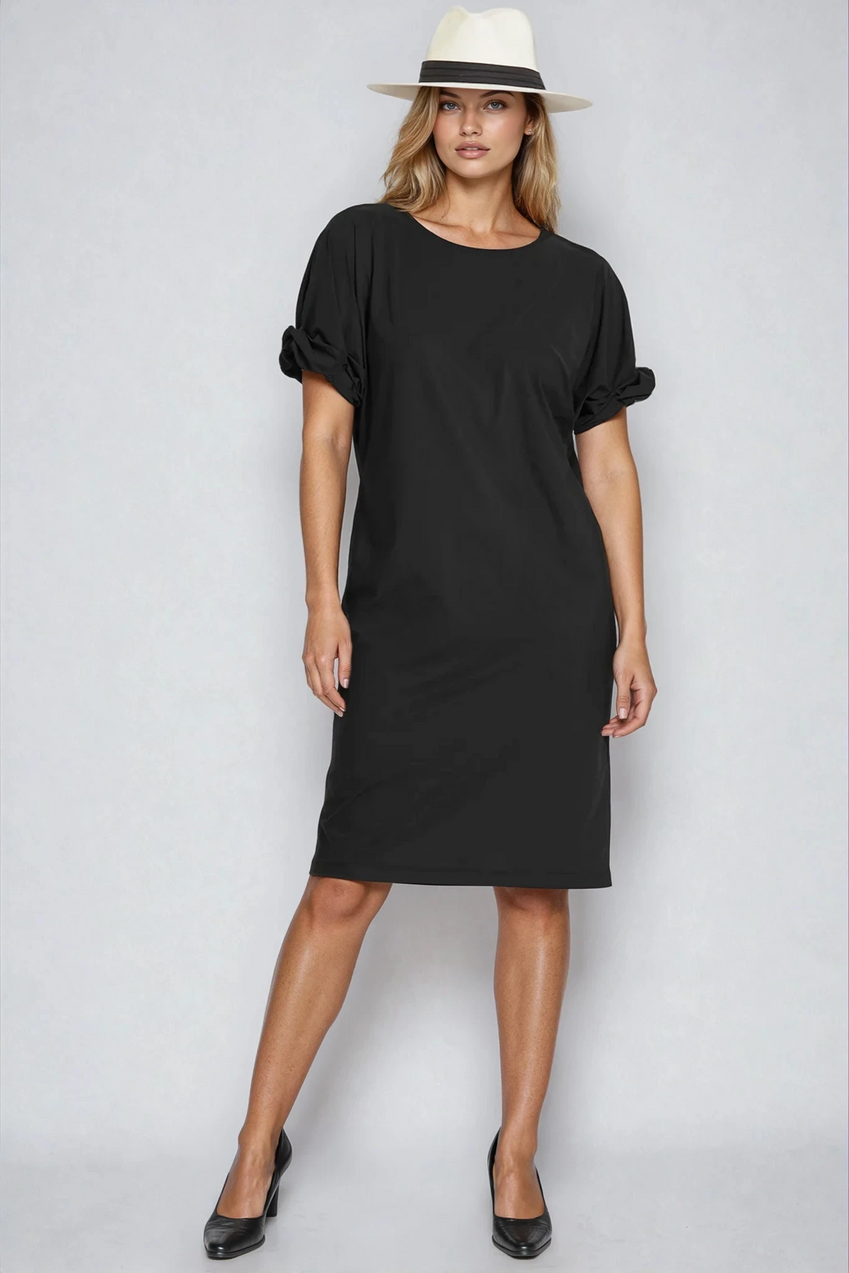PAULA RYAN Ruched Sleeve Dress - Black Microjersey - Paula Ryan