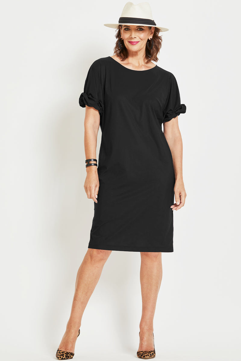 PAULA RYAN Ruched Sleeve Dress - Black Microjersey