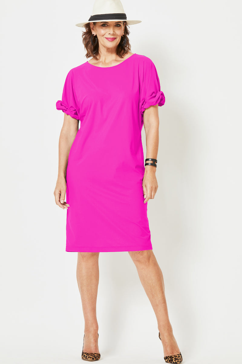 PAULA RYAN Ruched Sleeve Dress - Peony Microjersey