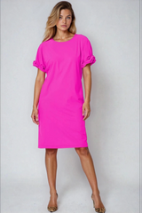 PAULA RYAN Ruched Sleeve Dress - Peony Microjersey
