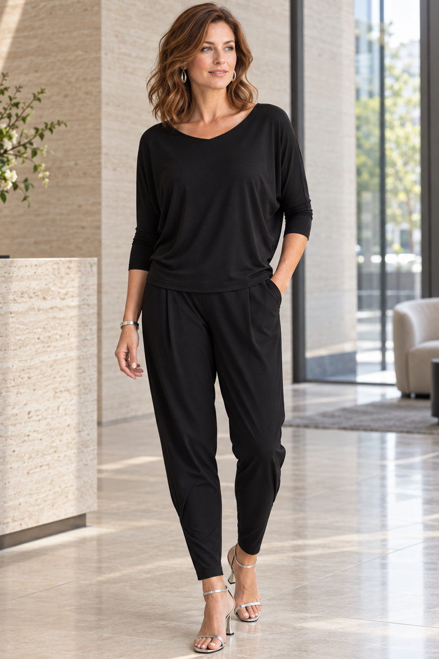 PAULA RYAN Batwing Top EcoVero - Black